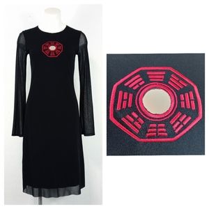 VTG 90s Vivienne Tam Feng Shui Bagua Mirror Black Mesh Midi Dress Size Small
